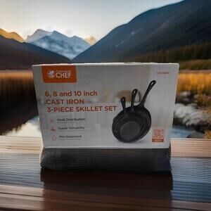 Commercial CHEFPre-Seasoned 3-Piece Cast Iron Skillet Set